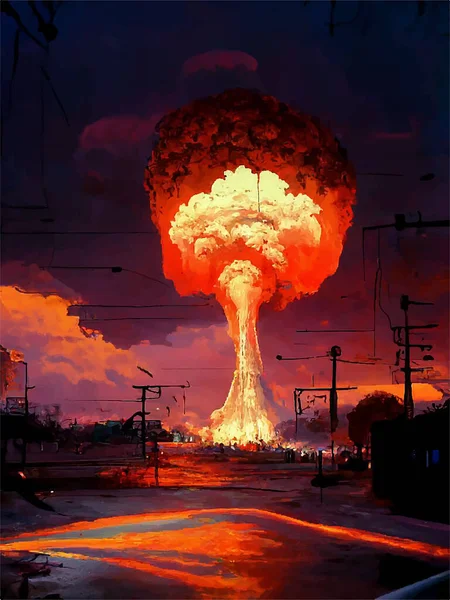 Mushroom Explosion Nuclear Bomb City Nuclear War World End World — Stock Vector