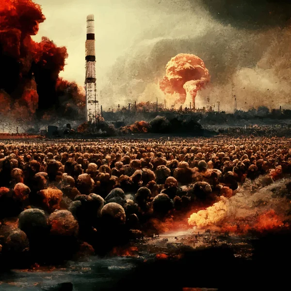 Mushroom Explosion Nuclear Bomb City Nuclear War World End World — Stock Vector