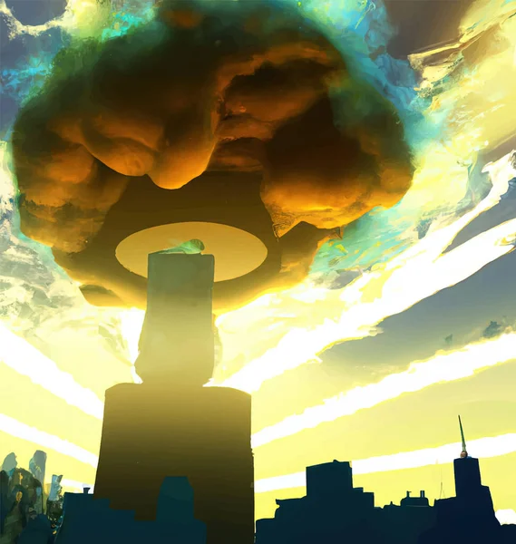 Fungo Dall Esplosione Una Bomba Nucleare Sulla Città Guerra Nucleare — Vettoriale Stock
