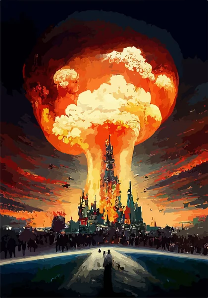 Champignon Une Explosion Bombe Nucléaire Guerre Nucléaire Dans Monde Bout — Image vectorielle