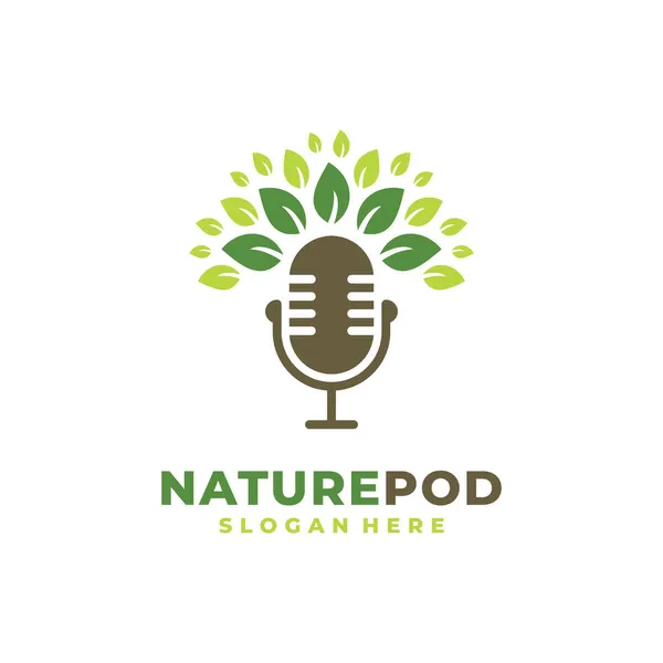 Vetor Logotipo Podcast Natureza Com Símbolo Folha Microfone —  Vetores de Stock