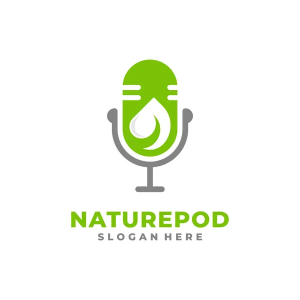 Nature Podcast Logo Vector Leaf Microphone Symbol — Stock Vector