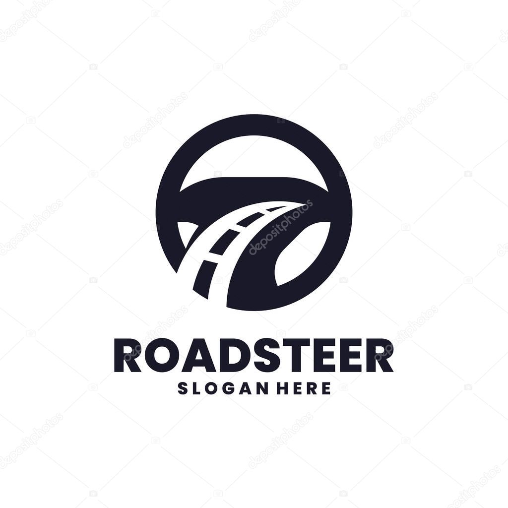 Road and steering logo vector. Road instruction mark template design concept.