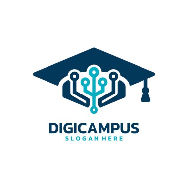 Dijital kampüs logosu vektörü. Teknoloji tabanlı kolej logosu tasarım konsepti.
