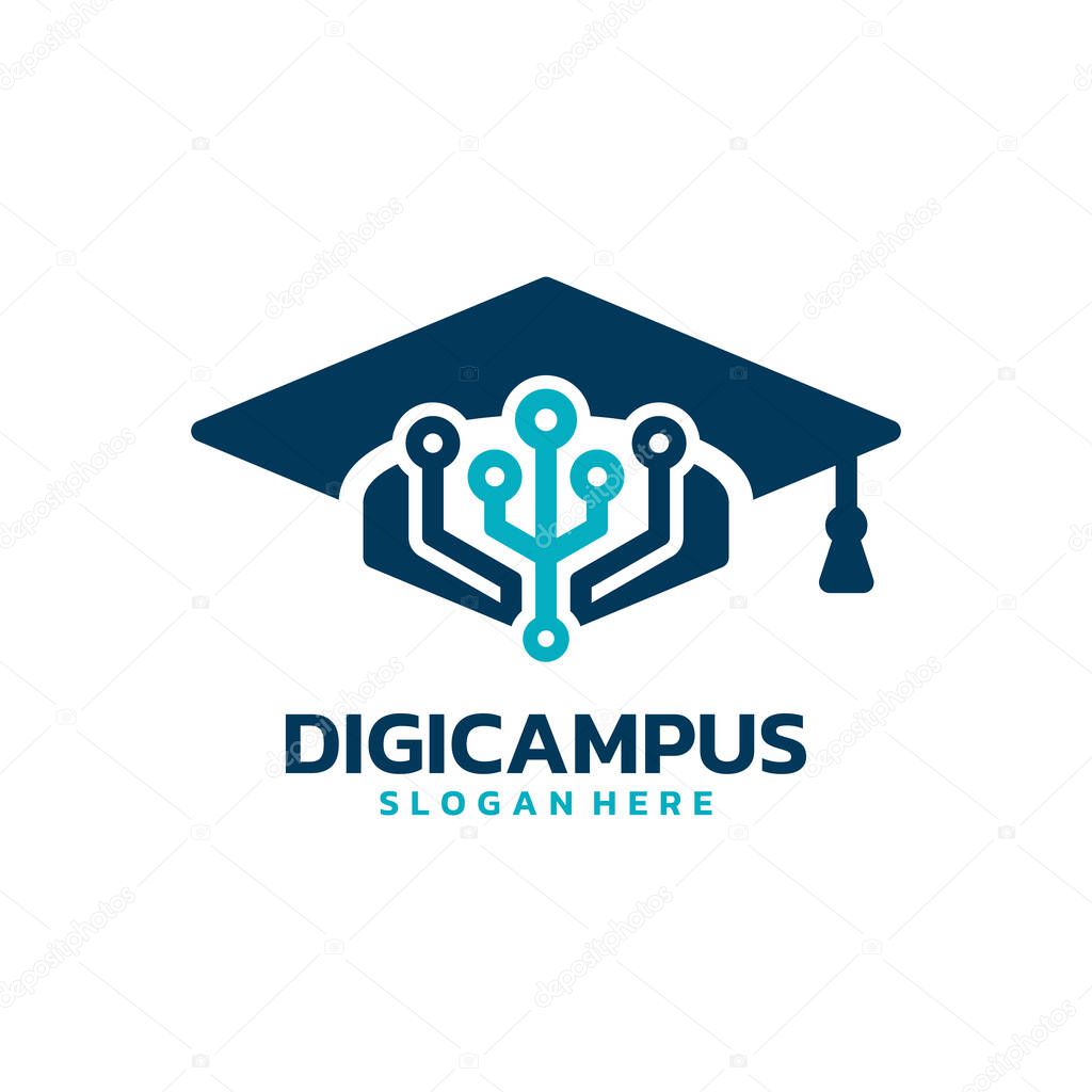 Digital campus logo vector. Technology-based college logo template design concept.