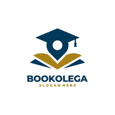 Mezuniyet şapkası ve kitap logosu vektörü. Eğitim akademik konum logosu şablon tasarım kavramı.
