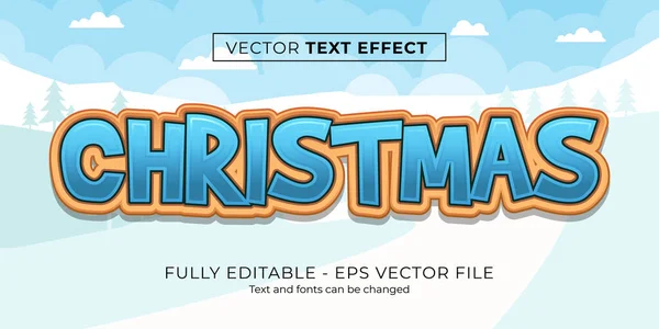 Frohe Weihnachten Text Blau Farbstil Editierbare Text Effekt Schnee Hintergrund — Stockvektor