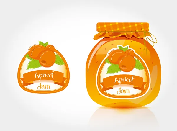 Étiquette de confiture d'abricot avec pot — Image vectorielle