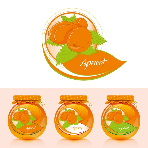 Étiquette de confiture d'abricot avec pot — Image vectorielle