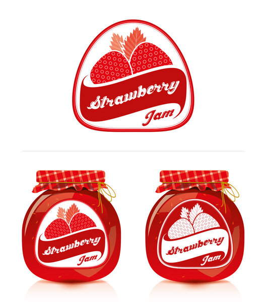 Strawberry jam label with jar