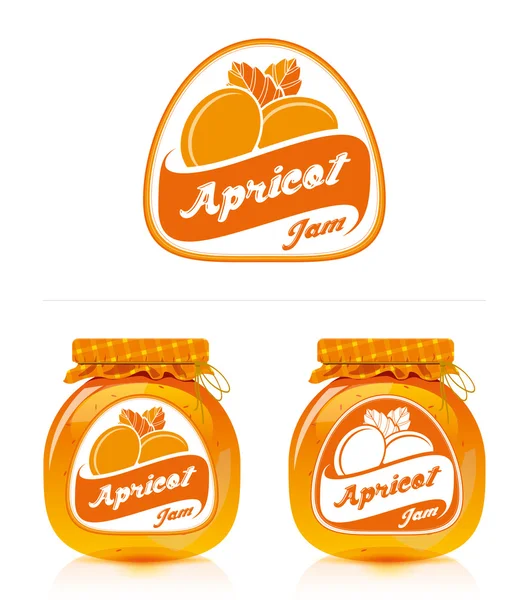 Abrikozenjam label met jar — Stockvector