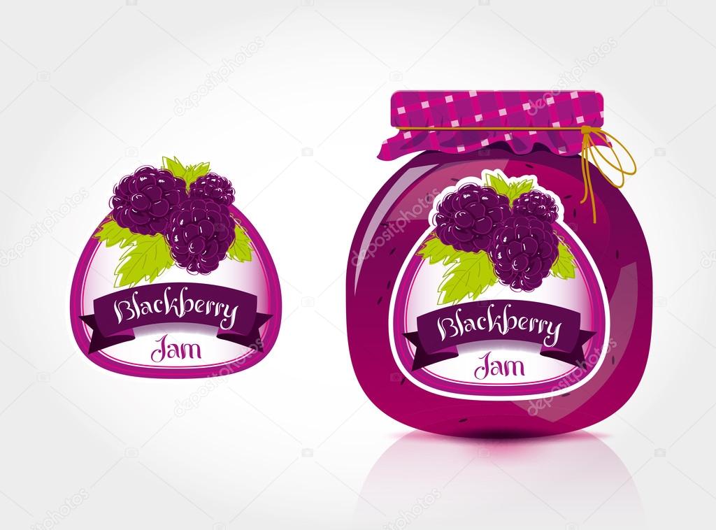 Blackberry jam label with jar
