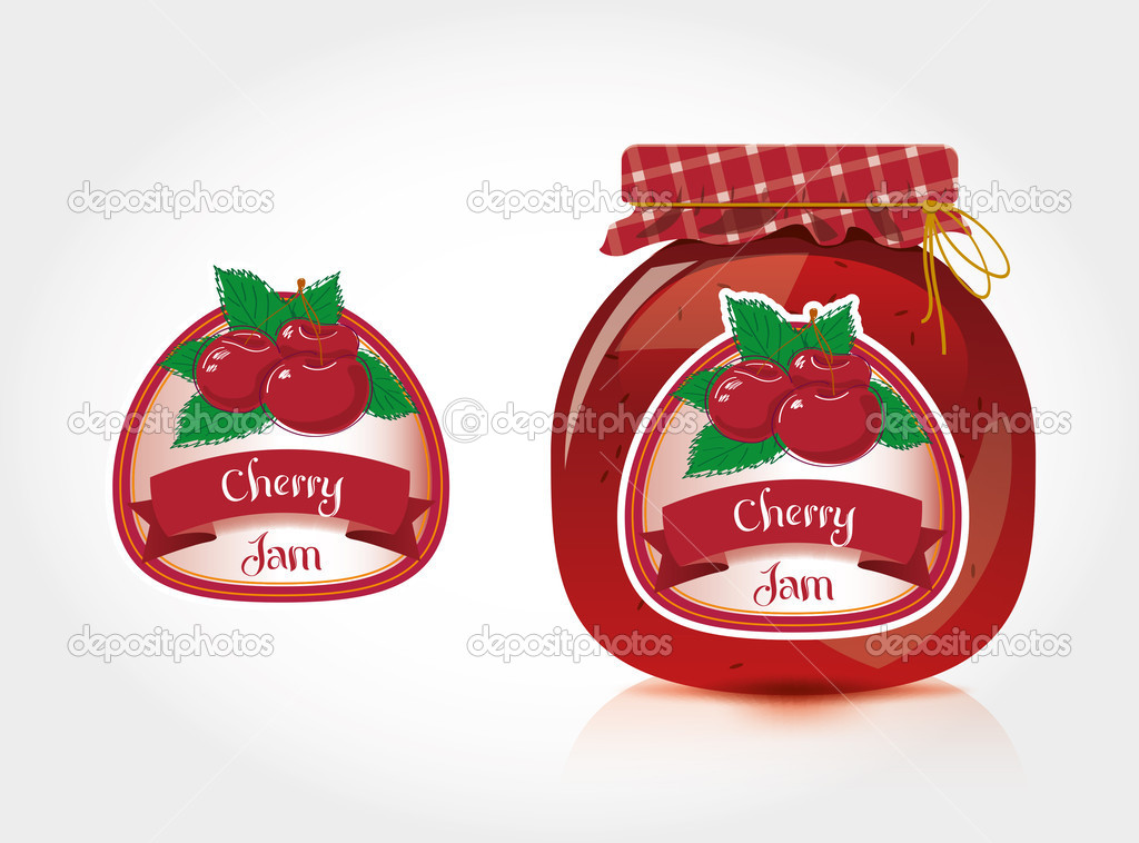 Cherry jam label with jar — Stock Vector © erryan #40223097