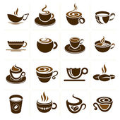 káva a čaj šálek sadu, vektorové ikony kolekce.