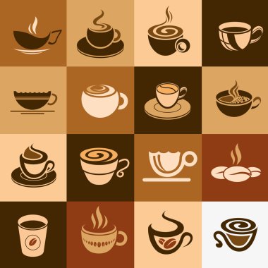 Coffee and tea cup set, vector icon collection. clipart