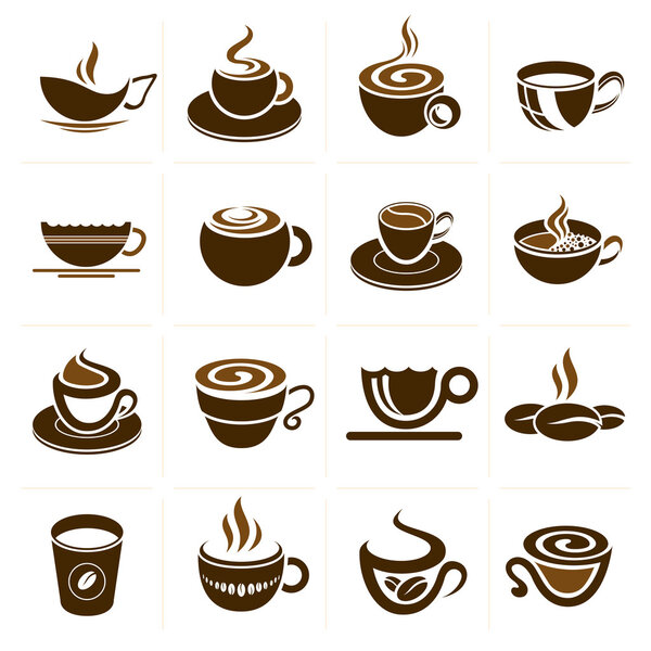 Coffee and tea cup set, vector icon collection.
