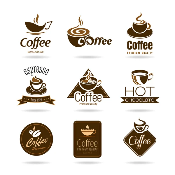 Set van koffie badges en pictogram — Stockvector
