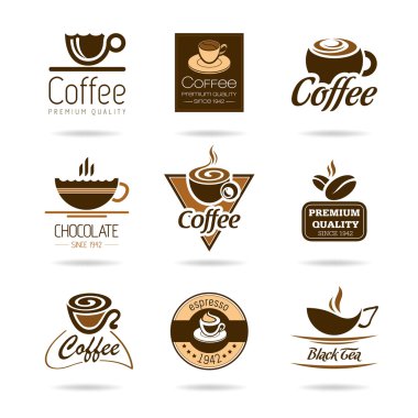 kahve, espresso, sıcak çikolata ve çay Icon set.