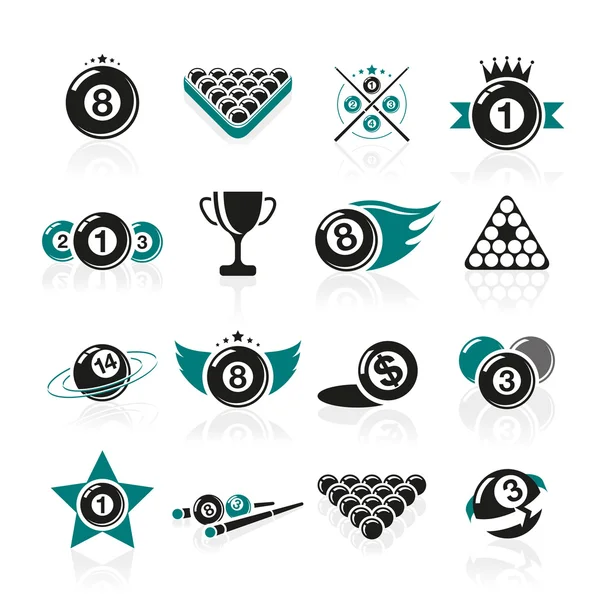 Billiards and snooker icons set. — Stock Vector