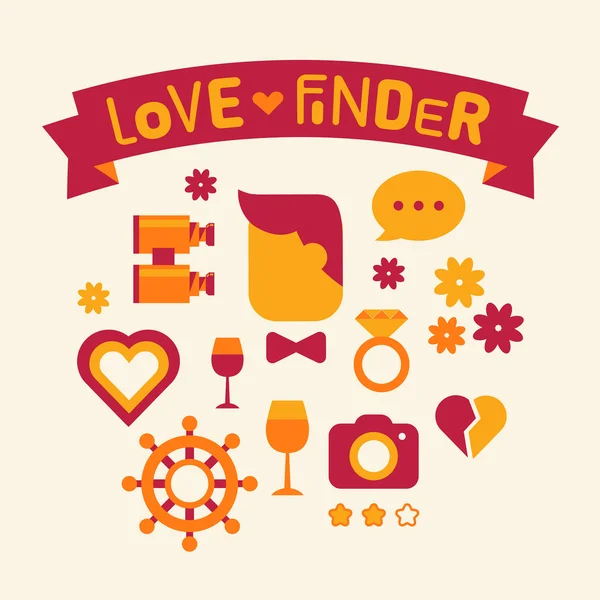 Set of icons love finder red and yellow — Stock Photo, Image