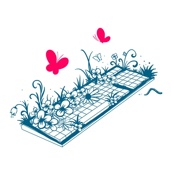 Ilustración de un teclado sucio cubierto de vegetación —  Fotos de Stock