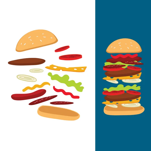 Illustration of the composition of a cheeseburger for printing, advertising, brochure, website, web — Stock Photo, Image