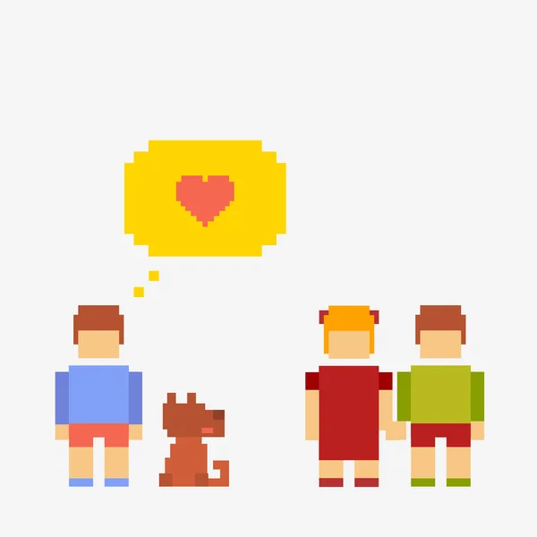 Pixel illustration children communicate — Stock Photo, Image