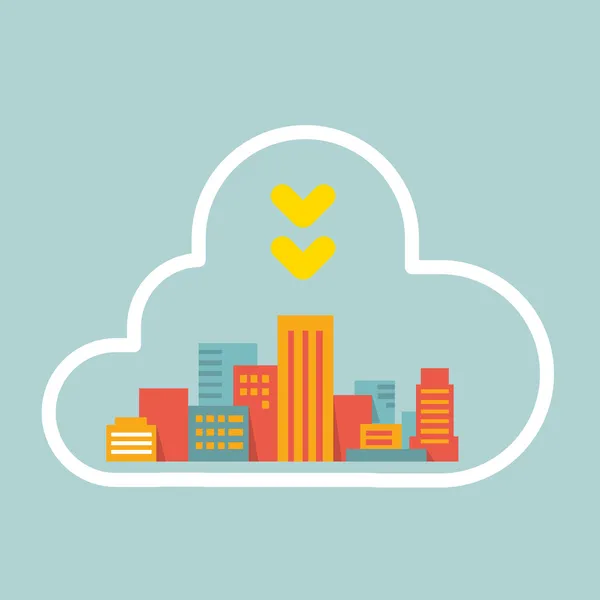 Flat style modern city within the cloud — Stock Vector