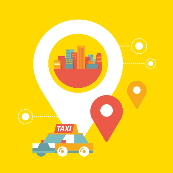 Servicio de taxi vectorial y navegación en la ciudad — Vector de stock