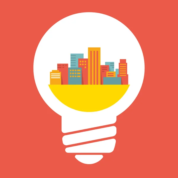 插图： 灯泡一个大城市 — 图库矢量图片