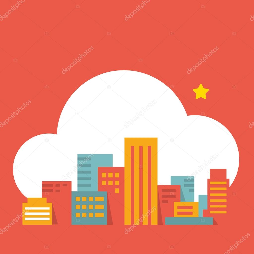flat style illustration modern city in the cloud