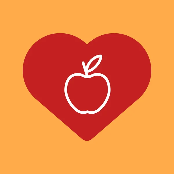 Corazón con una manzana . — Vector de stock