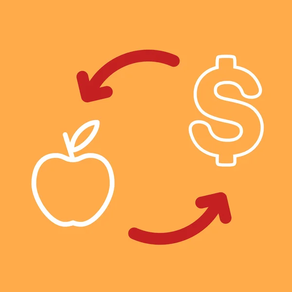 Cambio de dinero por manzana . — Vector de stock