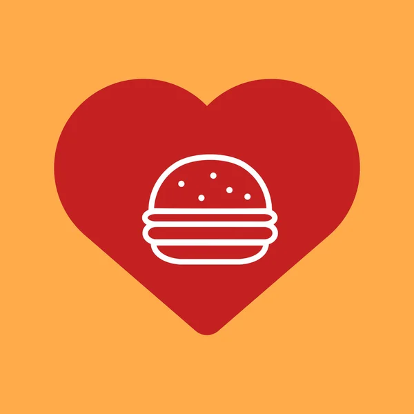 Coeur avec un hamburger . — Image vectorielle