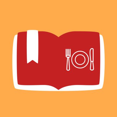 kitap bir tabak, kaşık, çatal. 