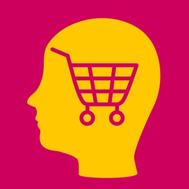 bir adamın kafasını bir alışveriş sepeti ile silüeti. 