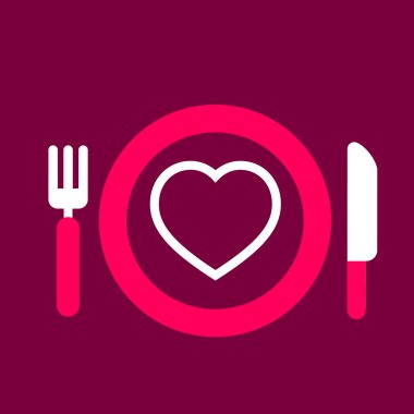 bıçak ve çatal ile kalp simgesi ile plaka