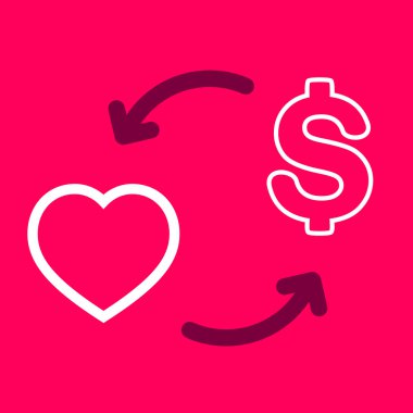 bir kalp için para alışverişi. 