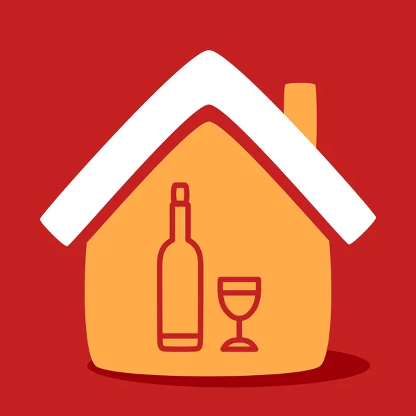 Casa con una botella y vidrio . — Vector de stock