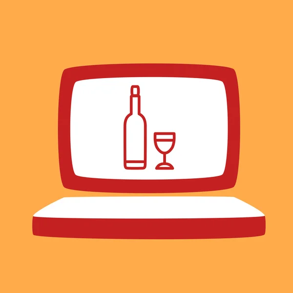 Laptop met een fles en glas. — Stockvector