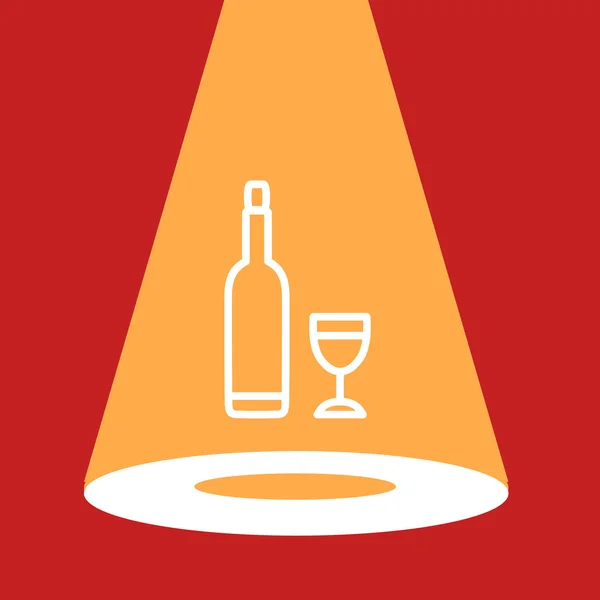 Bright spotlight illuminates the bottle and glass. — Stock Vector