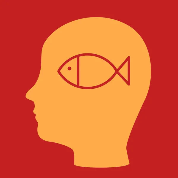 Silhouette della testa di un uomo con un pesce . — Vettoriale Stock