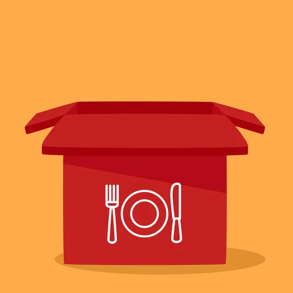 Boîte avec une assiette, cuillère, fourchette . — Image vectorielle