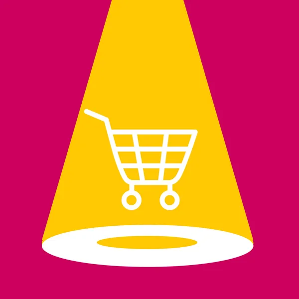 Bright spotlight illuminates the  shopping cart. — Stock Vector