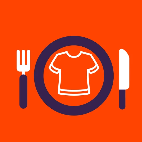 Piatto con coltello e forchetta con icona di T-shirt — Vettoriale Stock