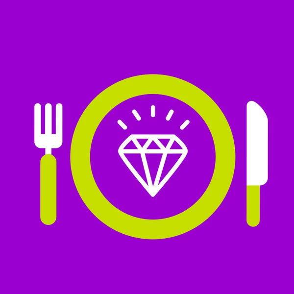 Plate with knife and fork with an icon of  Diamond — Stock Vector