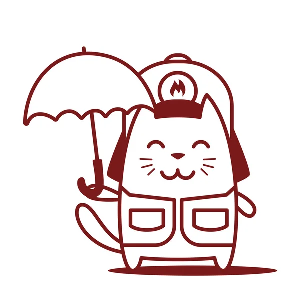Bombero con monos sosteniendo un paraguas — Vector de stock