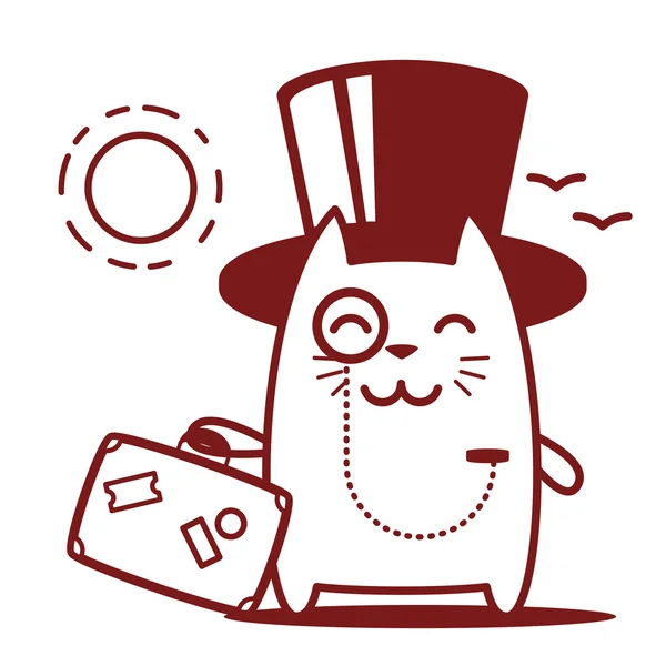 Πλούσια κύριος σε ένα καπέλο-κύλινδρο, κρατώντας μια βαλίτσα ταξίδια — Διανυσματικό Αρχείο