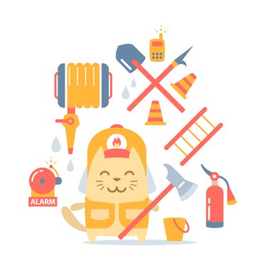 Character firefighter in coveralls and helmet clipart