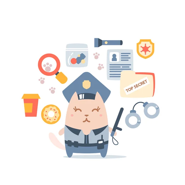 Polícia de caráter no boné do oficial e na forma de polícia — Vetor de Stock